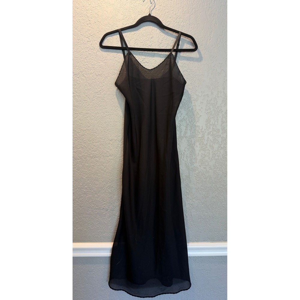 Wondermaid Vintage Black Slip Dress Adjustable Straps Scalloped Trim Size 32 A